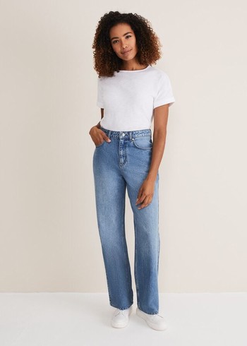 Phase Eight Eleyana Mid Wash Wide Leg Jeans Wash USA | 9643025-PM